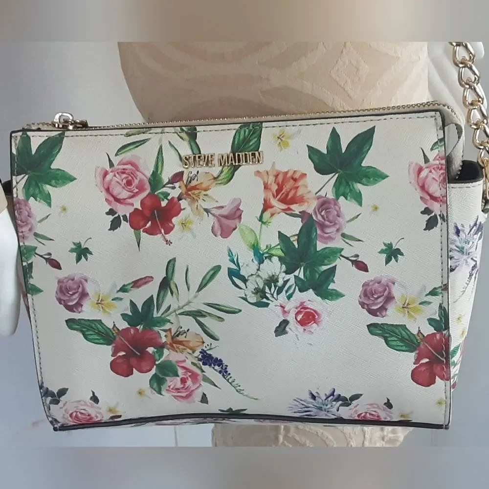 STEVE MADDEN Textured Faux Leather Summer Floral Crossbody Bag